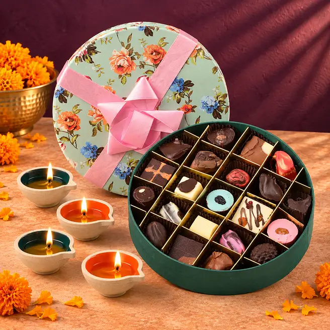 Royal Diwali Chocolate Box with Handcrafted Diya Set