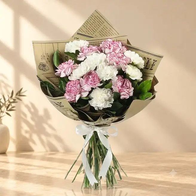 Pink & White Carnation Hand-Tied Bouquet