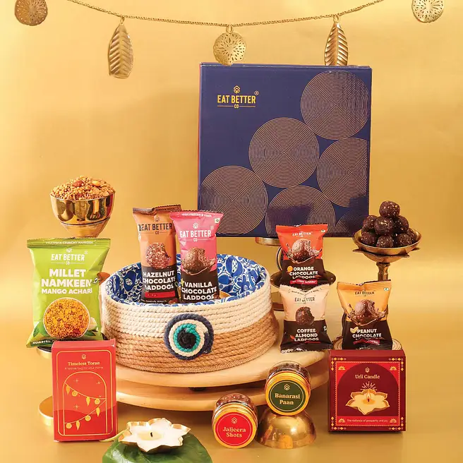Eat Better Co Evil Eye Jute Tray Diwali Hamper
