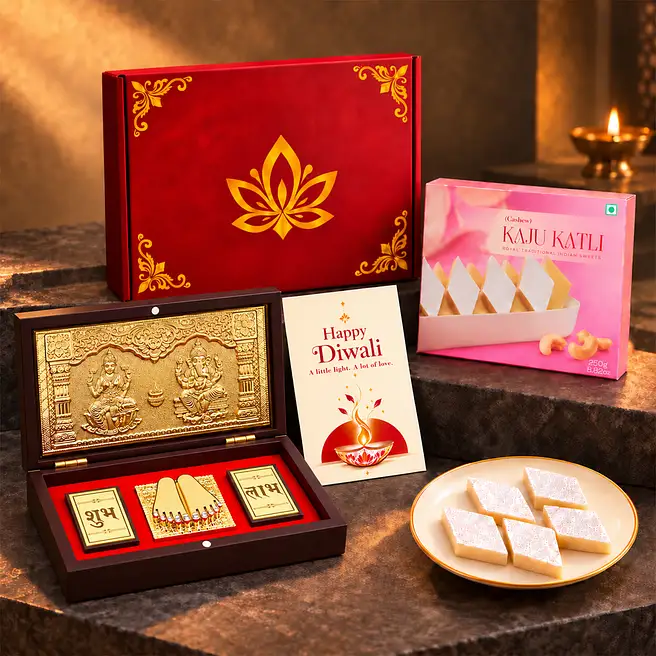 Lakshmi Ganesha Diwali Gift Box with Kaju Katli