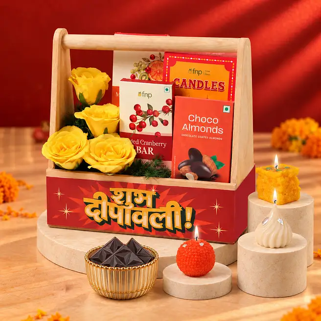 Golden Glow N Festive Treats Floral Caddy Hamper
