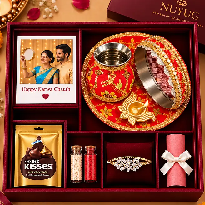 Nuyug Karwa Chauth Gift Hamper with Bracelet & Pooja Thali Set
