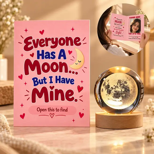 Moon Love Mirror Card N 3D Crystal Moon Lamp Gift Set