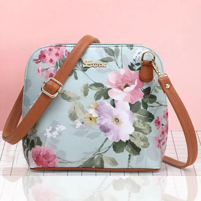 ADISA Women's Floral Print Faux Leather Sling Bag - Crossbody Purse With Adjustable Strap - View #6