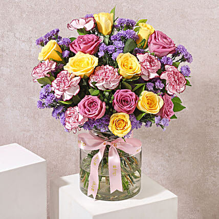 Colourful Rose Carnations N Aster Bouquet