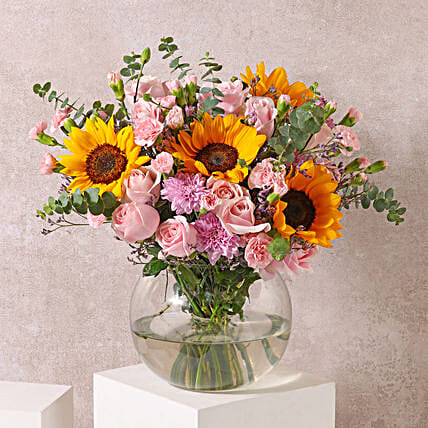 Radiant Sunflower N Rose Bouquet