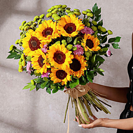 Sunlit Charm Sunflower n Daisy Bouquet