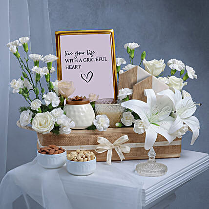 White Lilies n Golden Keepsake Crate