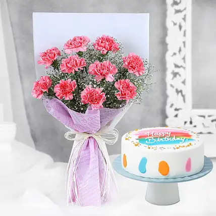 Pineapple Birthday Cake N Baby Pink Carnation Bouquet-picture-14