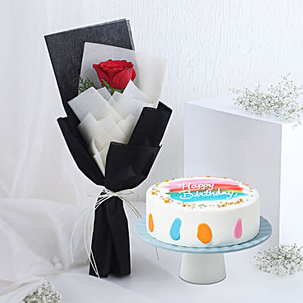 Pineapple Eggless Cake N Single Red Rose