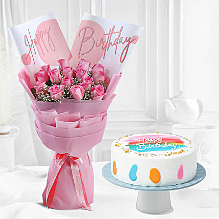 Rosy Bouquet N Pineapple Celebration Cake