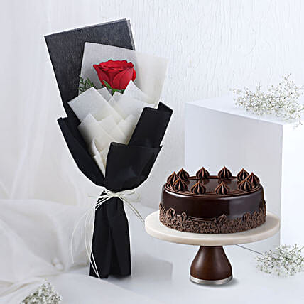 Truffle Bento Cake with Passionate Red Rose