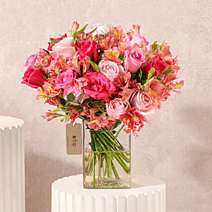 Alstroemeria N Rose Floral Arrangement