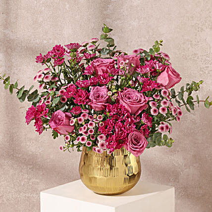 Royal Purple Blooms in Golden Pot