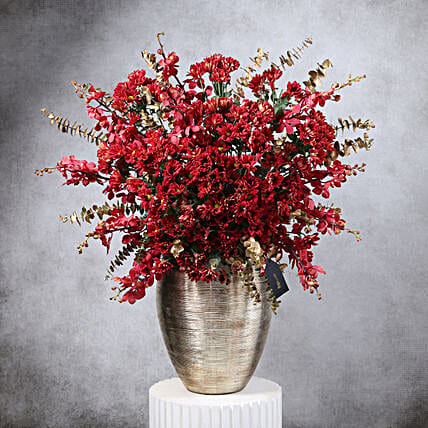 Scarlet Blooms in Luxe Iron Vase