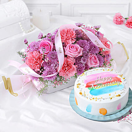 Pastel Charm Blooms N Pineapple Cake