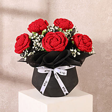 Forever Red Rose Crochet Bouquet for Anniversary Gift