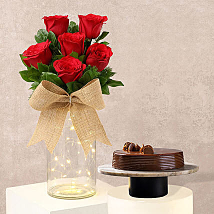 Midnight Truffle Cake N Red Roses