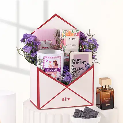 Purple Perfume n Mug Floral Envelope Hamper-picture-16