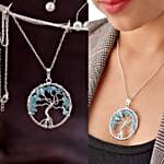 Holistic Tree Of Life Aquamarine Pendant And Chain Set
