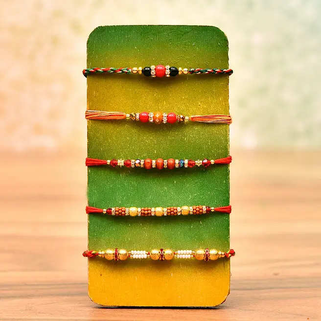 Set of 5 Multicolor Beads Rakhis pakistan | Gift Set of 5 Multicolor ...