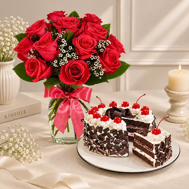 Irresistible Cake And Rose Combo