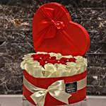 Hearty Red And White Roses In Red Box