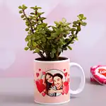 Jade Plant In Personalised Hearts Mug Hand Delivery