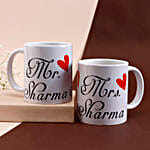 Couple Mugs-Two White Couple Mugs,personalized text,red heart image