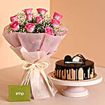 Dreamy Pink Roses Bouquet N Chocolate Cake