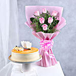 Pretty In Pink Rose Bouquet With Cake Combo