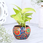 Colorful Money Plant in Rajwada Printed Pot