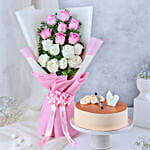Pink N White Roses Butterscotch Cake