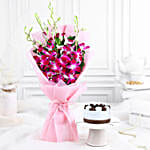 Dreamy Violet Whispers Orchids Bouquet N Black Forest Combo