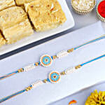 Meenakari Artwork Rakhi Set of 2 N Soan Papdi Combo