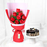 Red Roses Bouquet With Choco Cake Combo