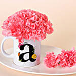 Personalised Initial Mug with Pink Carnations
