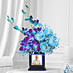 Fathers Day Blue Orchid N White Rose Desk Arrangement