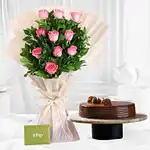 Pretty In Pastel Roses N Bouquet Truffle Cake