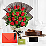 Luxury Red Roses Bouquet N Truffle Cake