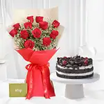 Love Red Roses N Bouquet Black Forest Cake