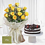 Joyful Vibes Yellow Roses Bouquet Black Forest Cake