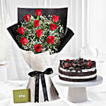 Lap Of Luxury Roses Bouquet W Black Forest Cake