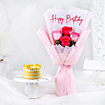 Butterscotch Bento Cake N Pink Rose Bouquet