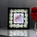 Personalised Photo Frame Lamp with White Roses