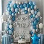 Silver N Blue Birthday Balloon Display