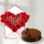 Valentine Truffle Cake N Rose Love Letter Box