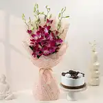 Dreamy Violet Whispers Orchids Bouquet N Black Forest Combo
