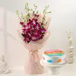 Pineapple Eggless Cake N Purple Orchid Bouquet
