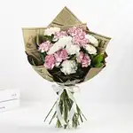 Pink N White Carnation Hand Tied Bouquet